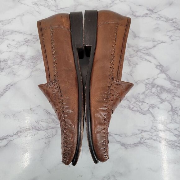 Brass Boot Walking Gloves Brown Basket Woven Leather Loafers Size 10 M Vintage main image 5